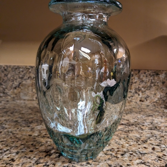 Recycled Glass Vase - Turquoise Green Blue Tint - Wide Opening - Made In… - Picture 4 of 13